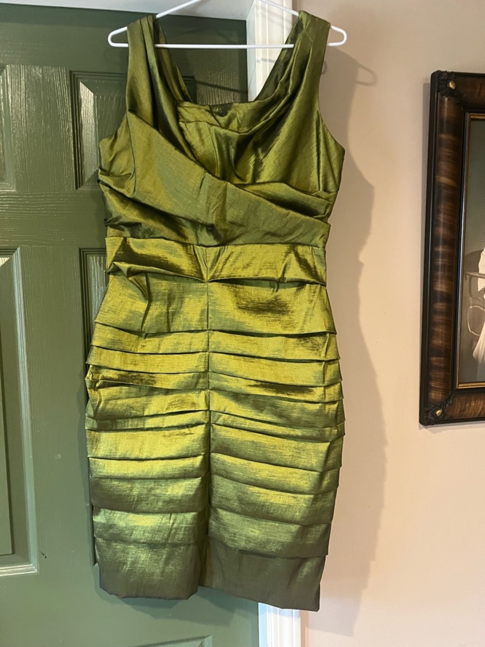 Frank Lyman Olive Green Pleated Sheath Dress